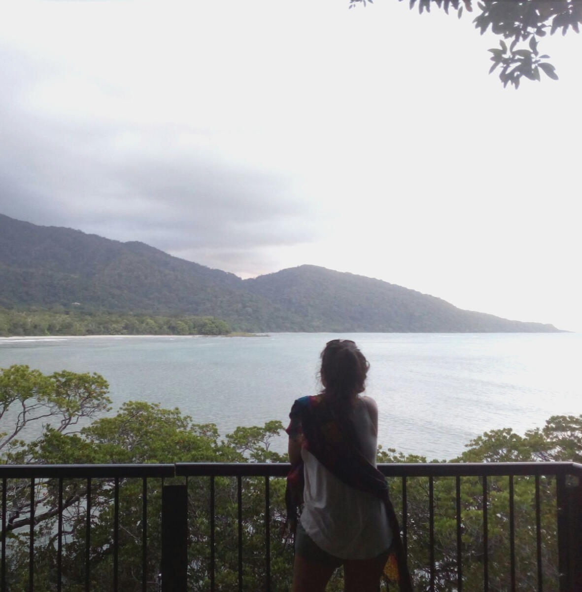 Flor de espaldas contemplando el mar y las montañas, simbolizando introspección, integración y búsqueda de propósito – Espacio Medrar